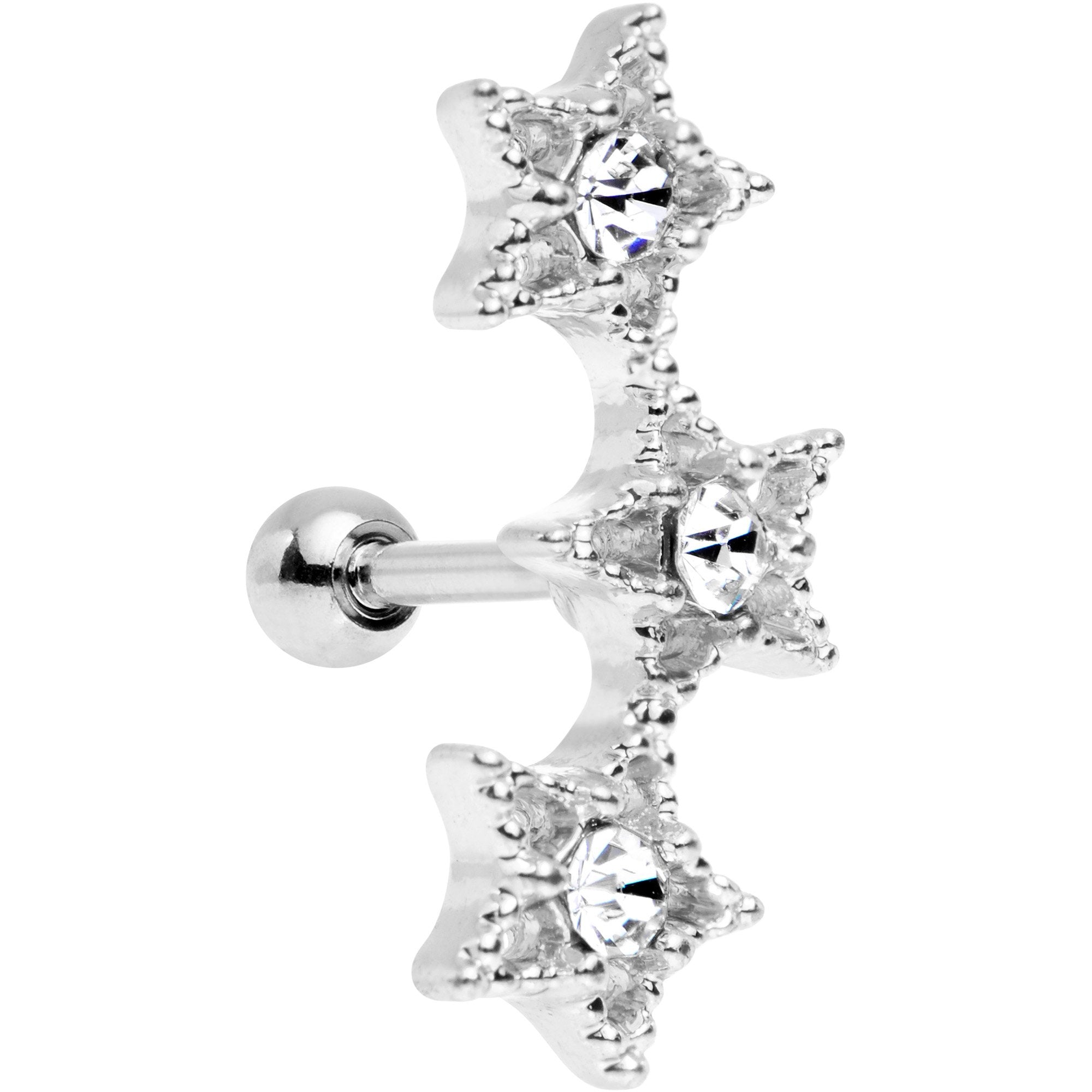 18G 1/4 Clear Gem Star Trio Cartilage Tragus Earring