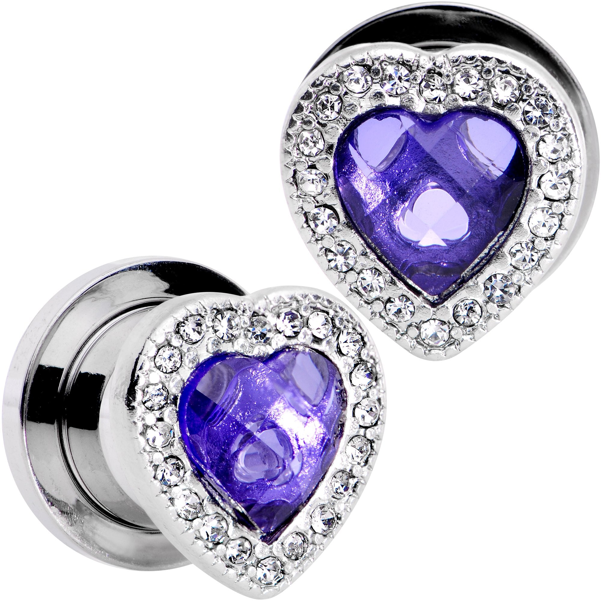 Clear Purple Gem Hug Your Heart Screw Fit Plug Set 6mm to 22mm