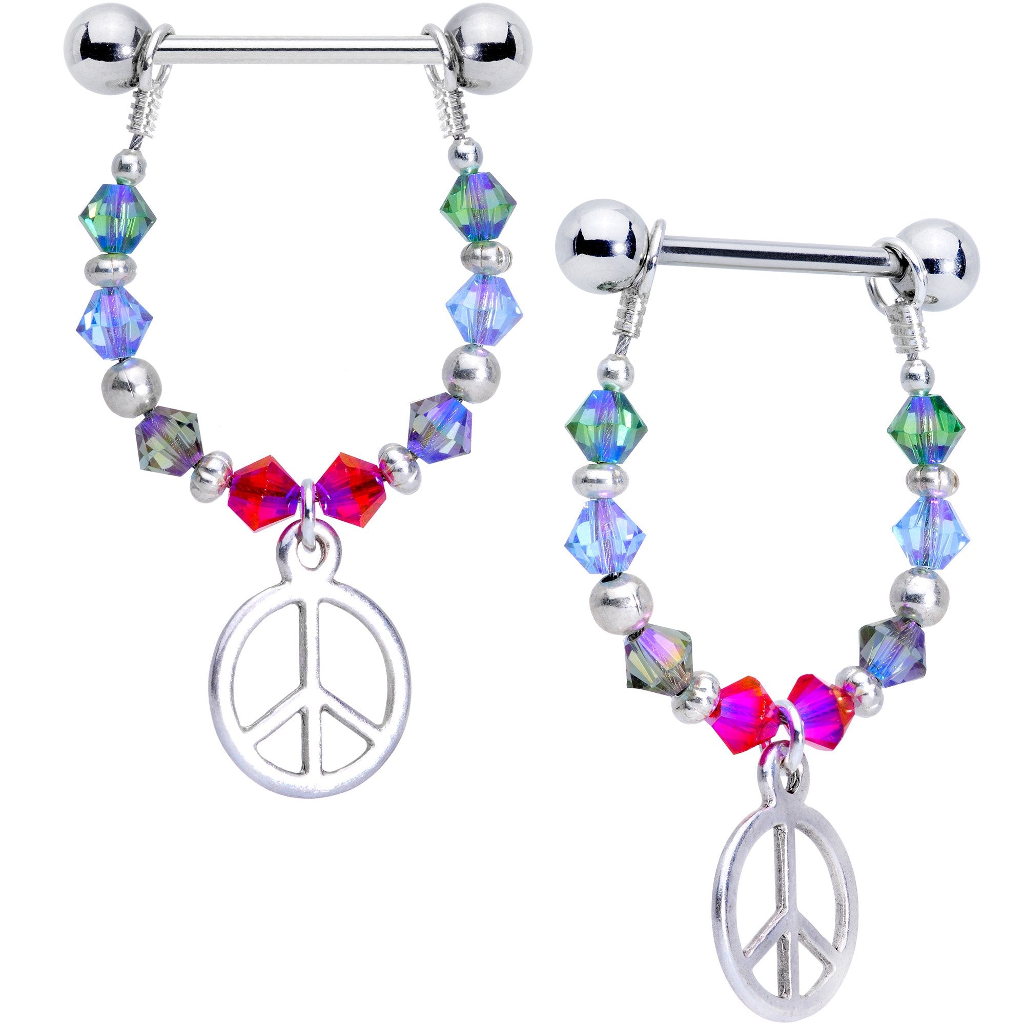 Summer of Peace Dangle Nipple Ring Set Created with Crystals