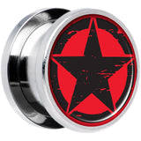 Black Red Distressed Star Steel Screw Fit Plug Set 9/16