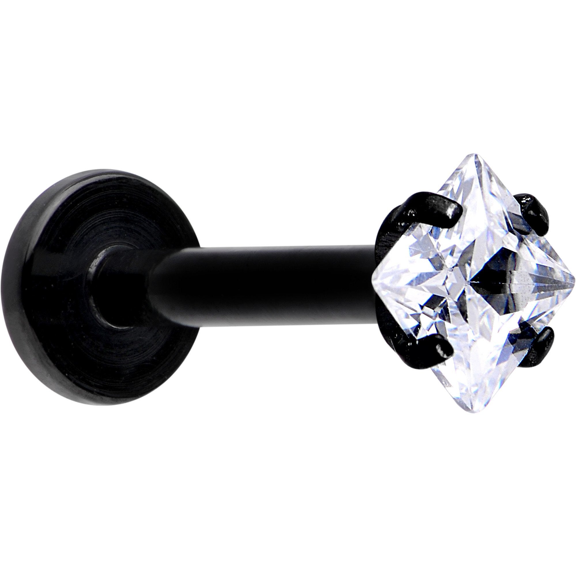 16G 5/16 Clear Gem Black Anodized Raised Rhombus Labret Monroe