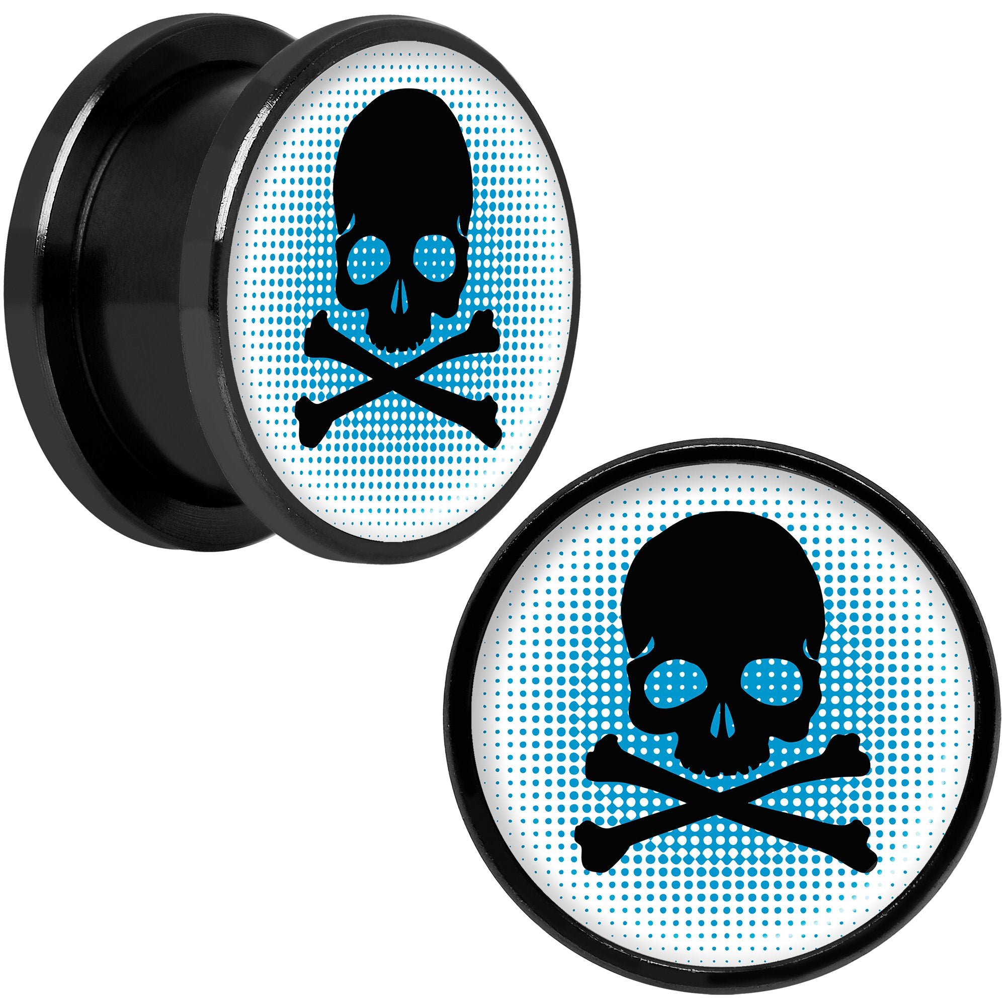Blue Black Skull Black Anodized Screw Fit Plug Set 5/8
