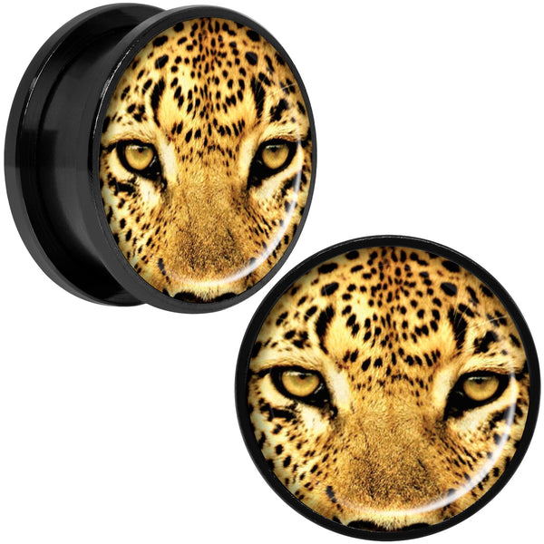 Full Color Leopard Eyes Black Anodized Screw Fit Plug Set 20mm