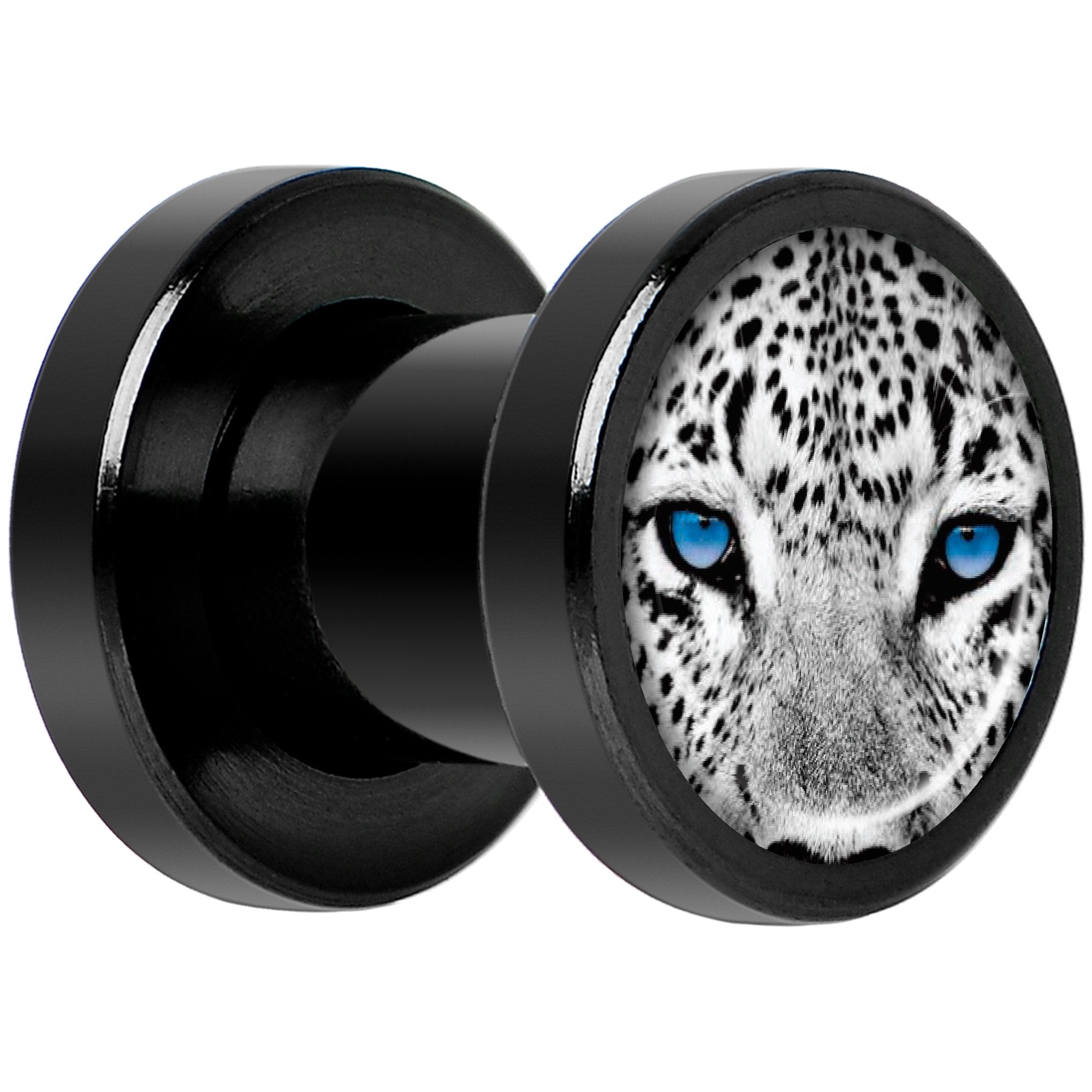 Black White Leopard Eyes Black Anodized Screw Fit Plug Set 2G