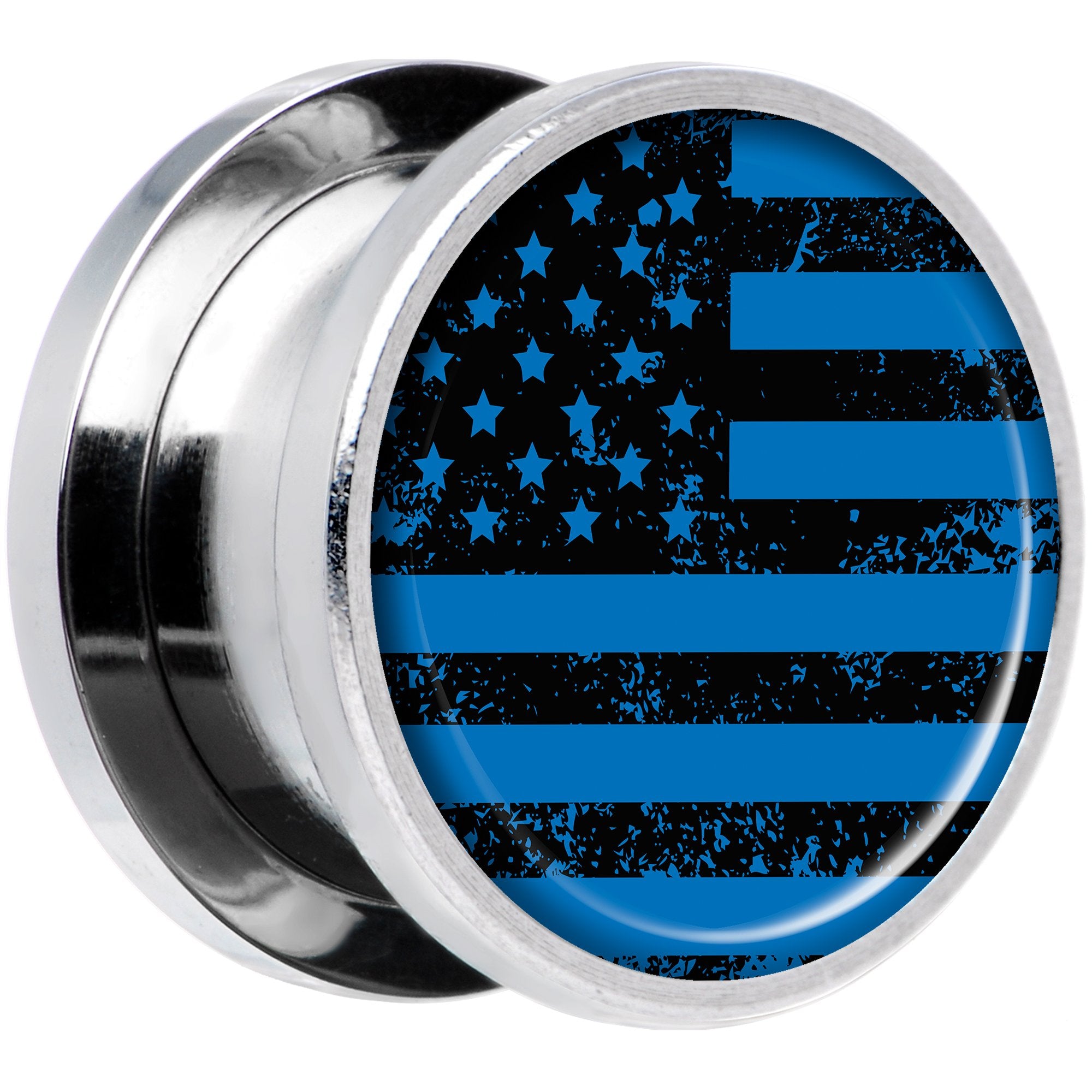 Blue American Flag Steel Screw Fit Plug Set 9/16