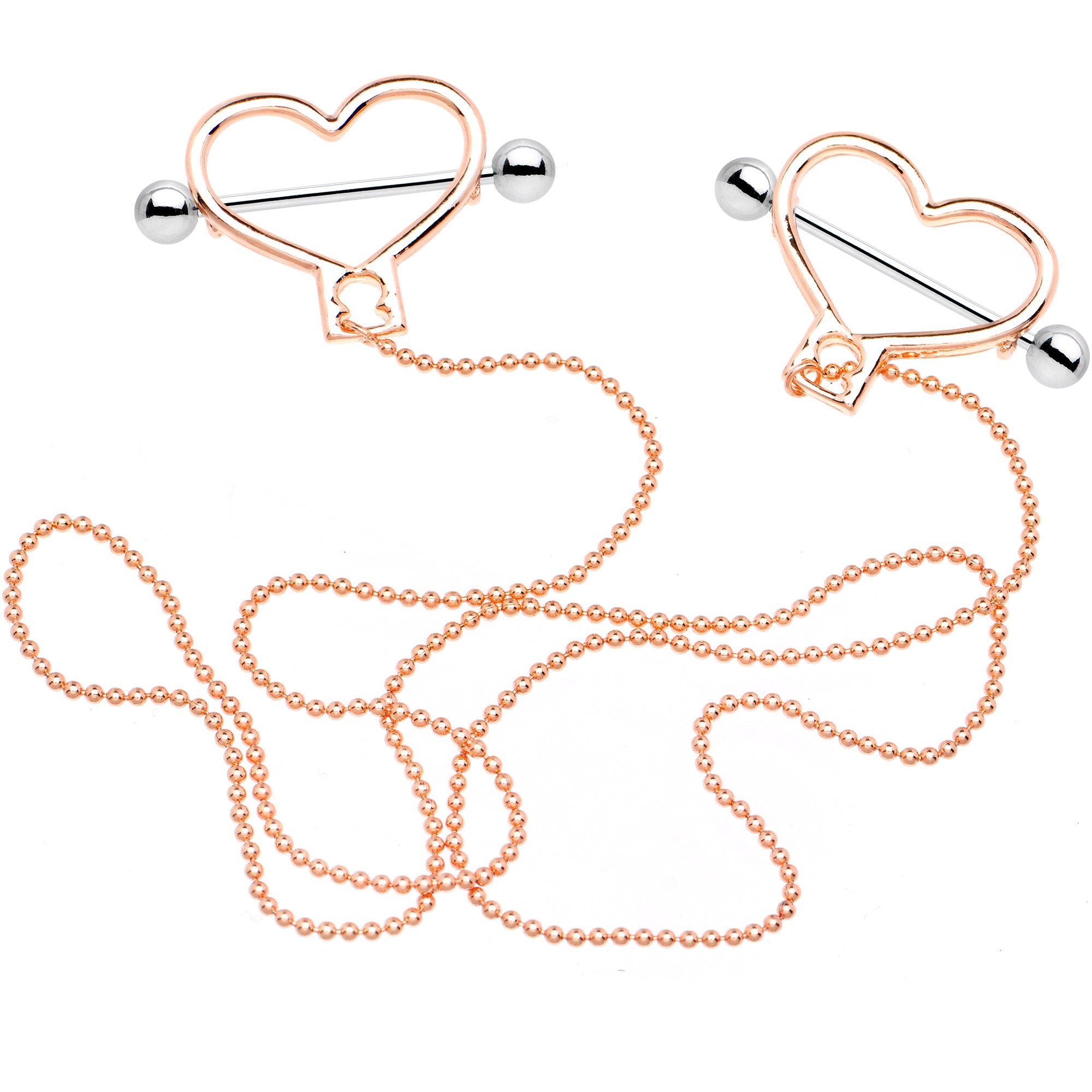 Rose Gold Tone Heart to Heart Dangle Nipple Chain