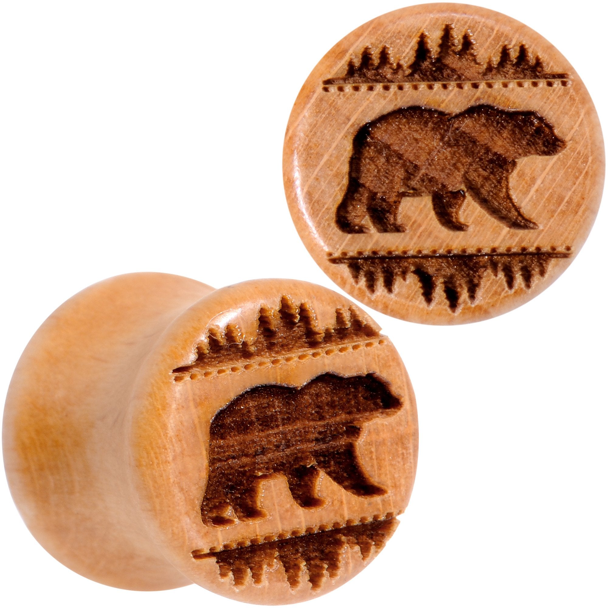 Organic Beechwood Holiday Bear in the Woods Saddle Plug Set Sizes 8mm to 20mm