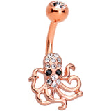 Clear Black Gem Rose Gold IP Scary Nautical Octopus Belly Ring