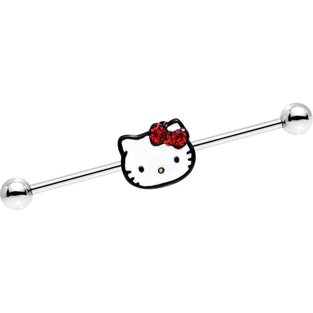 14 Gauge Licensed Hello Kitty Cat Red Bow Industrial Barbell 38mm