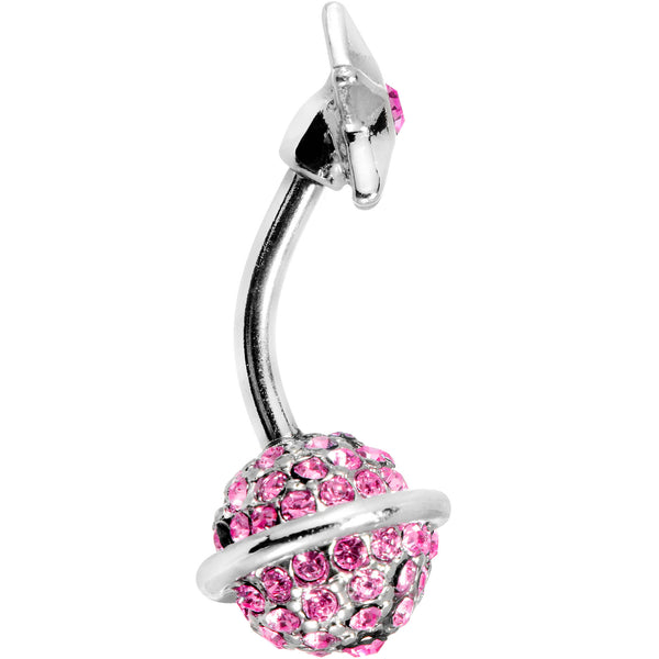 Pink Gem Rings of Saturn Planet and Star Double Mount Belly Ring