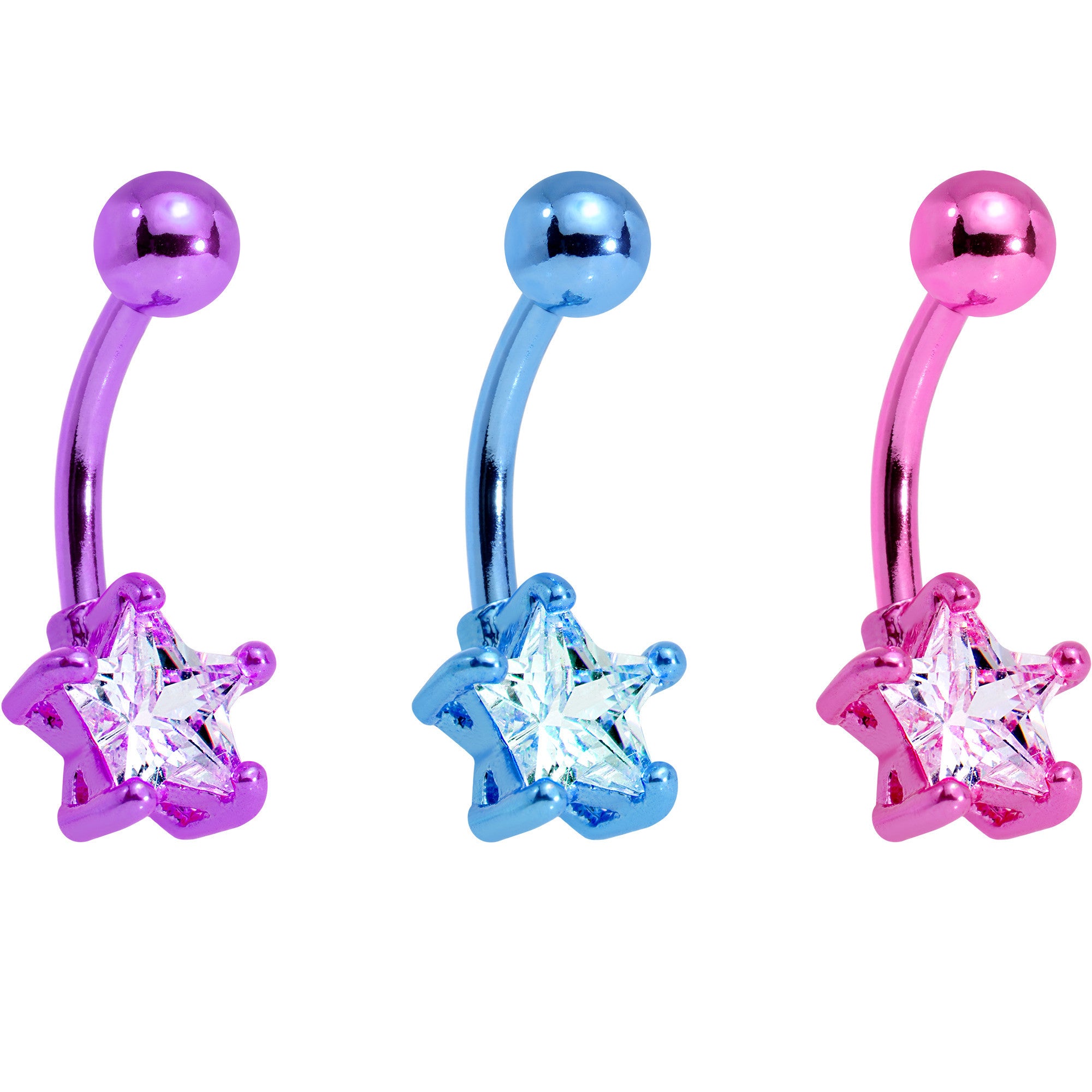 Clear Cubic Zirconia Gem Multicolor Star Belly Ring Set of 5