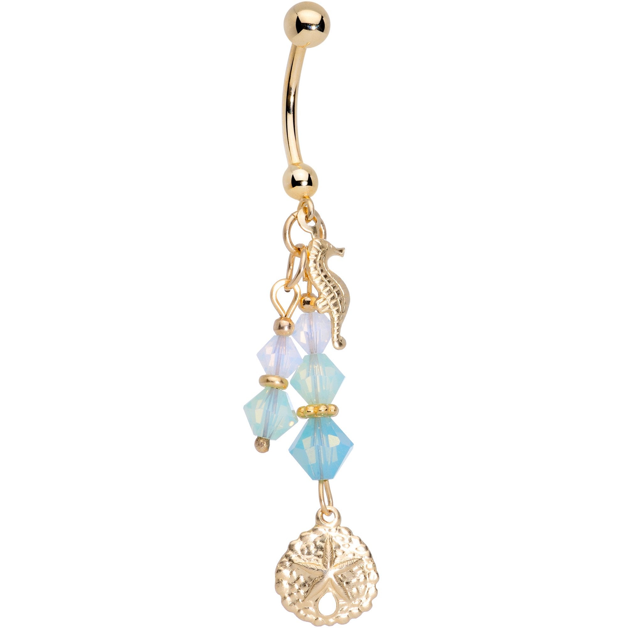 14KT Gold Pirate Loot Dangle Belly Ring Created with Crystals