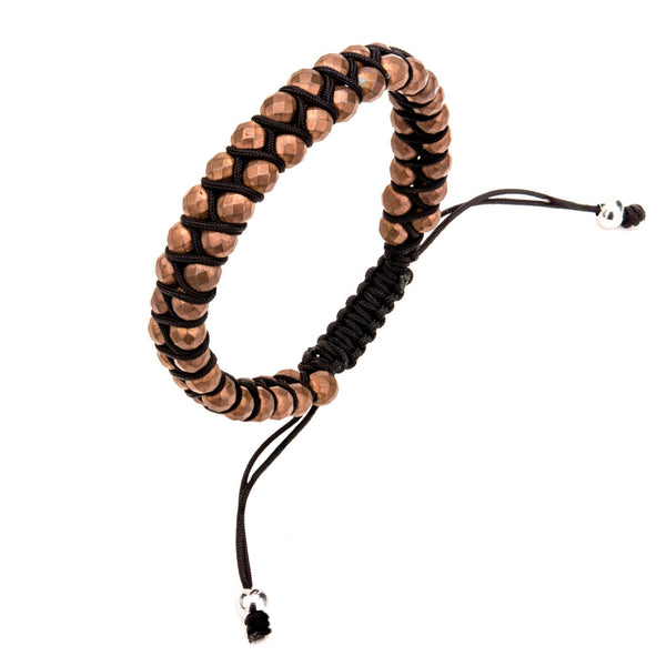 Mens Brown Hematite Beads Adjustable Bracelet