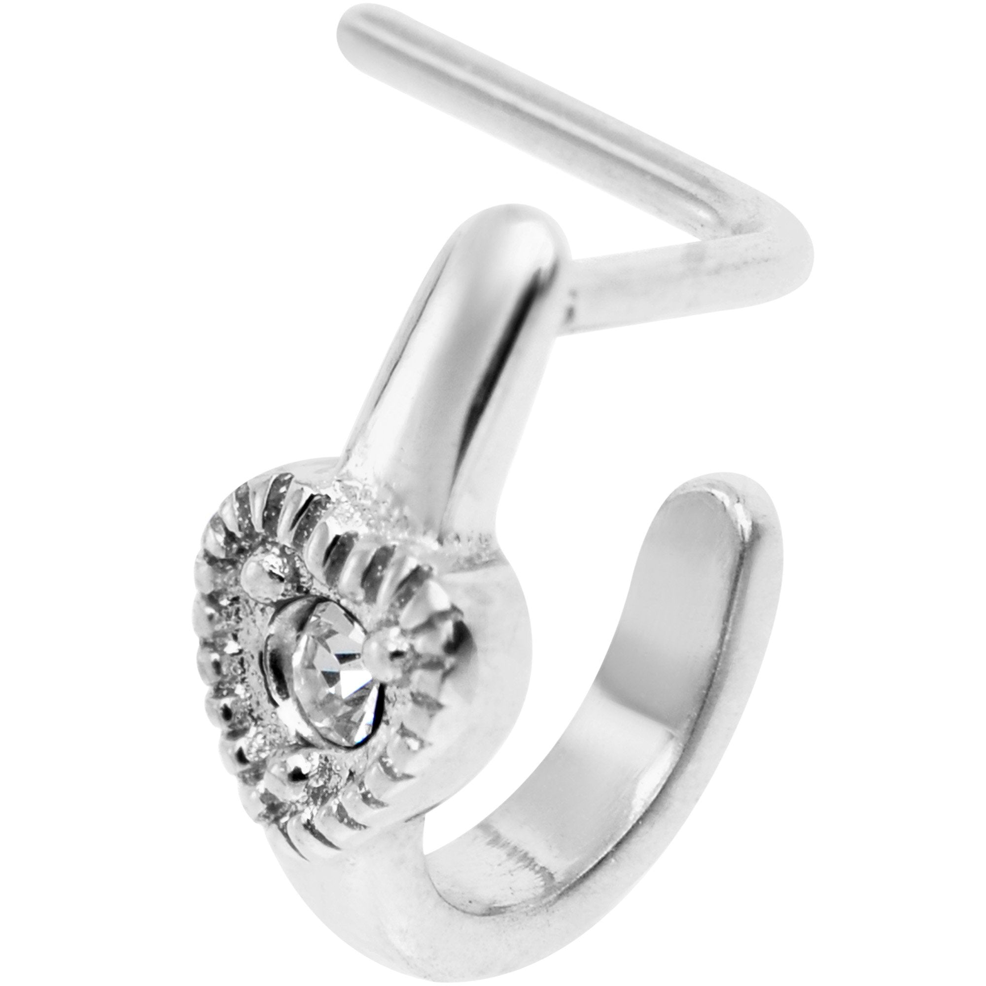 20G Clear Gem Steel Heart Faux Hoop L Shaped Nose Ring