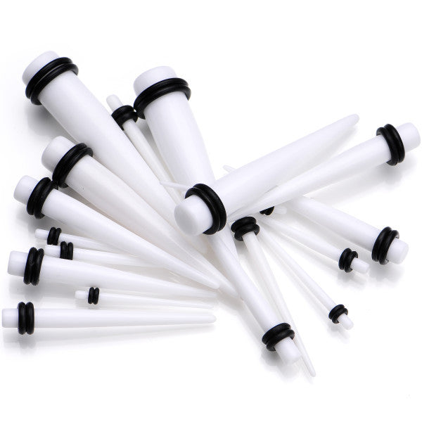 14 to 00 Gauge 18 Piece White Acrylic Ear Stretching Taper Kit Set