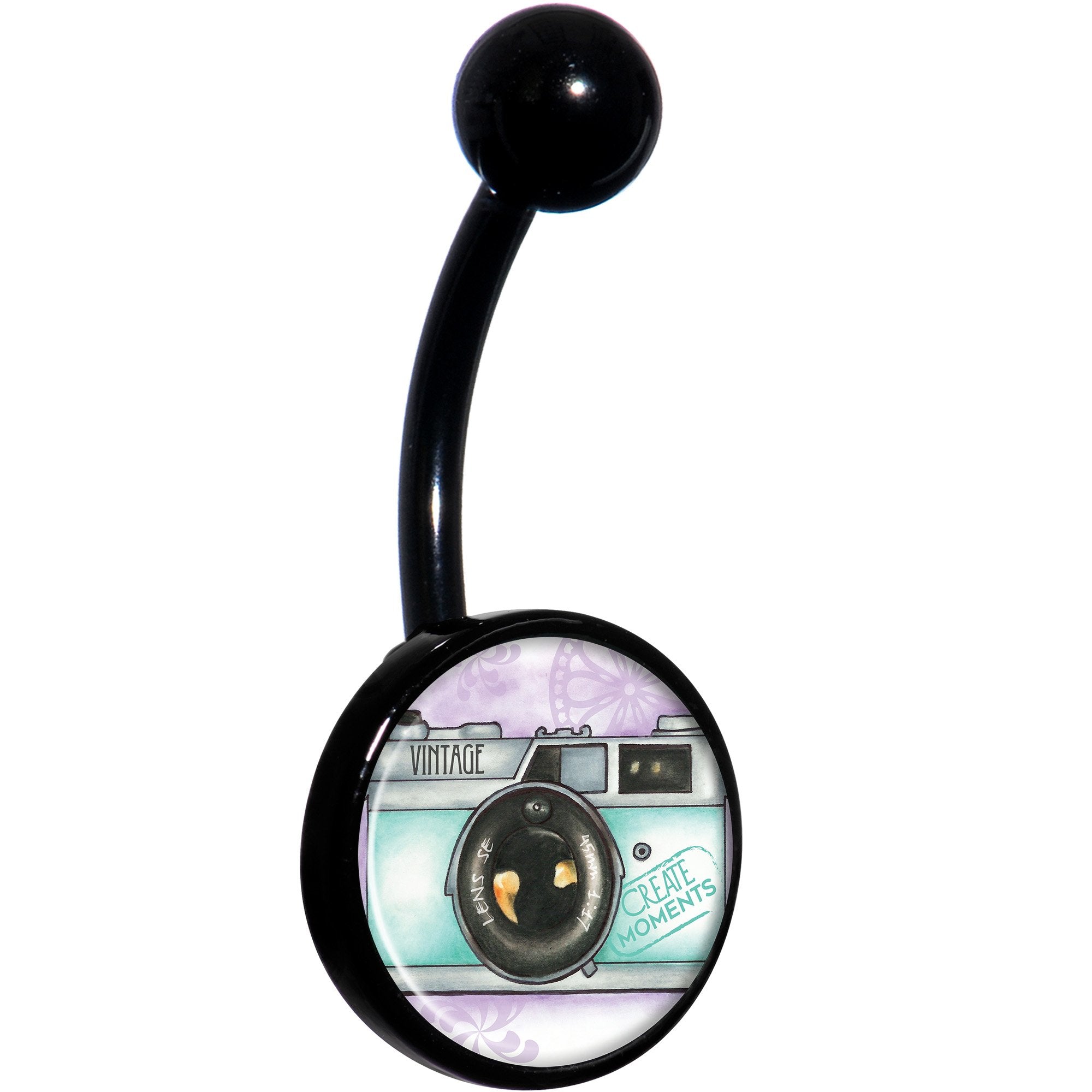 Vintage Camera Black Hypoallergenic Stainless Steel Belly Ring