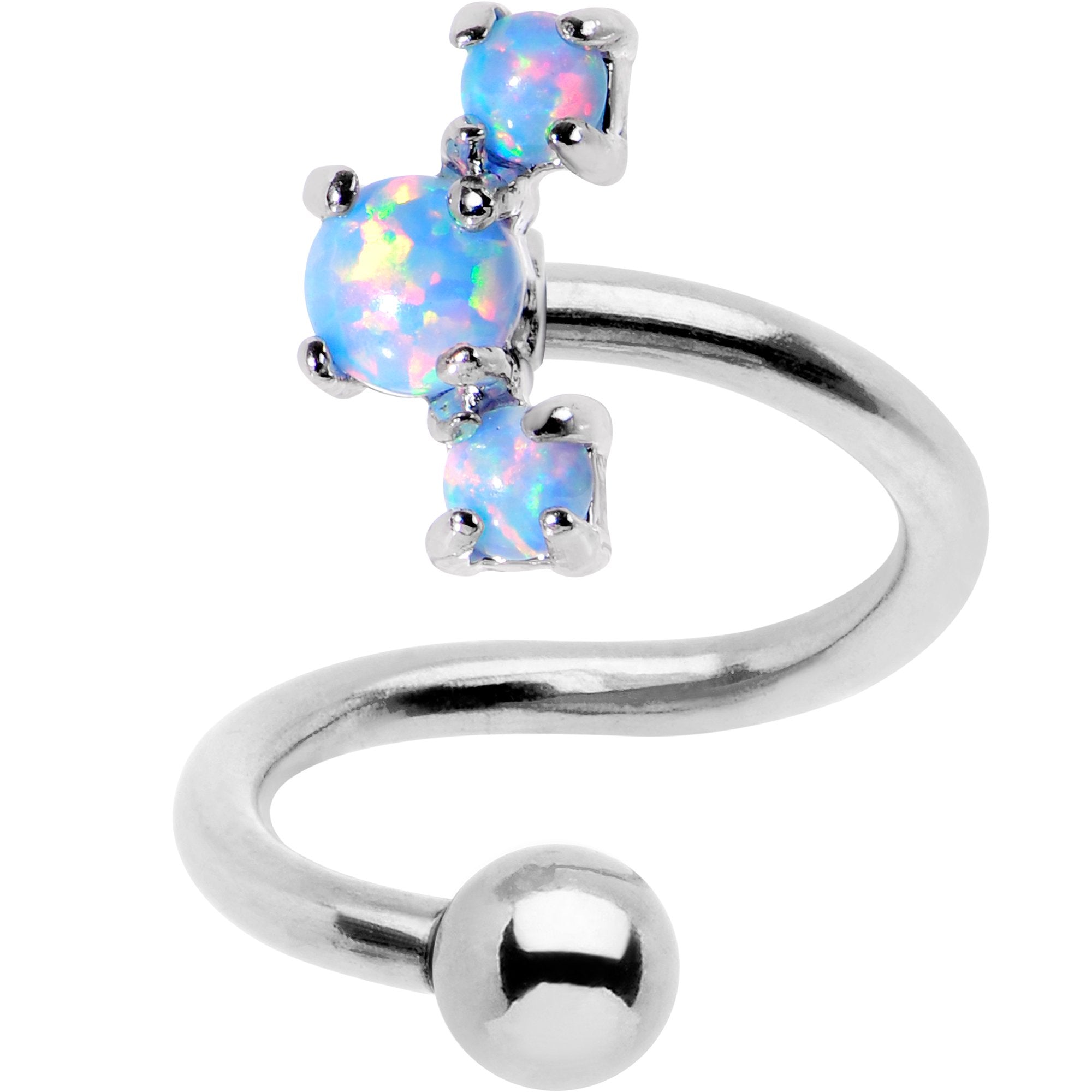 Blue Synthetic Opal Cluster Spiral Twister Top Mount Belly Ring