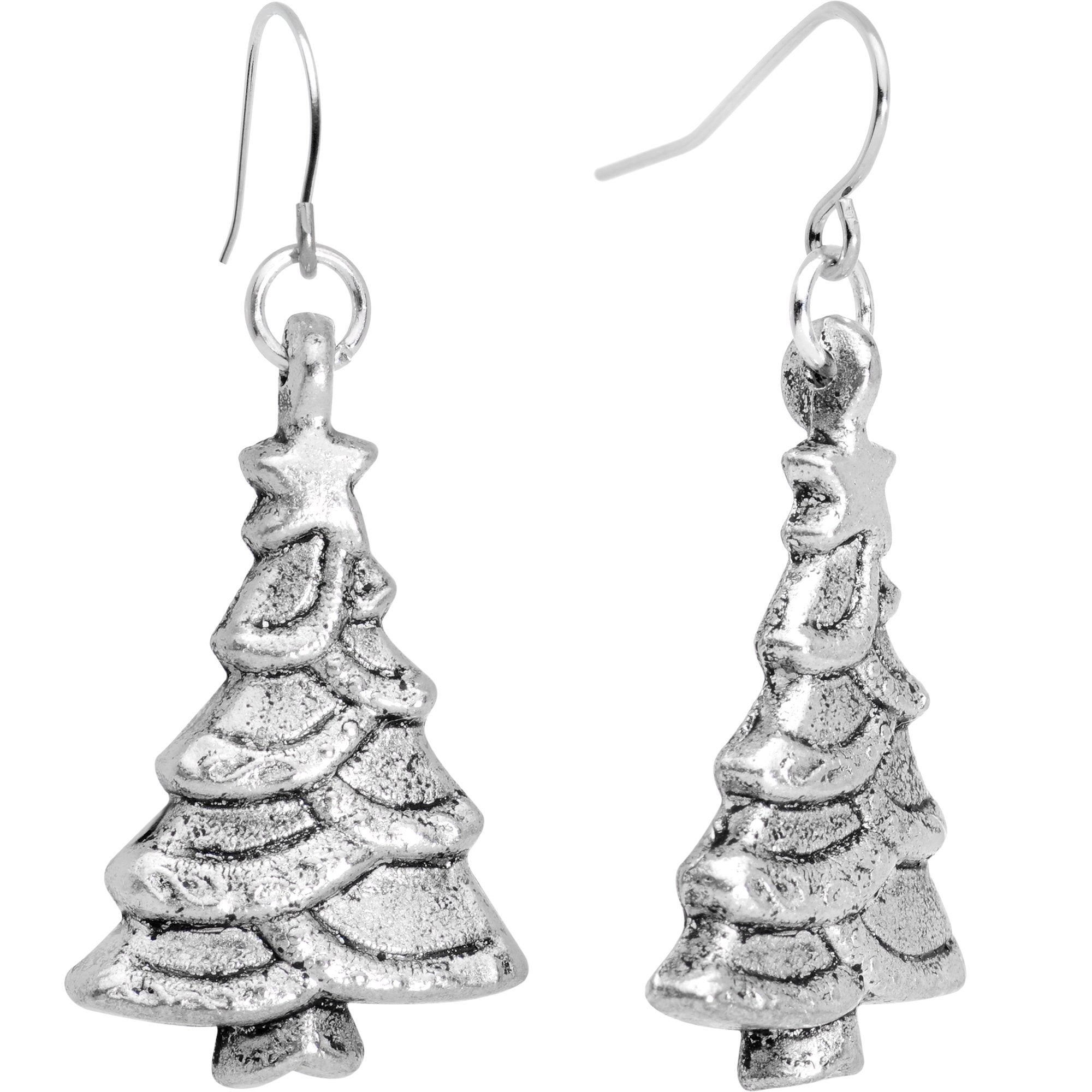 Silver Plated Winter Christmas Trees Fishhook Earrings