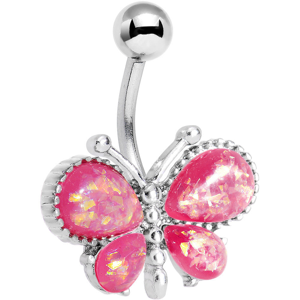 Pink Faux Opal Bless My Butterfly Belly Ring