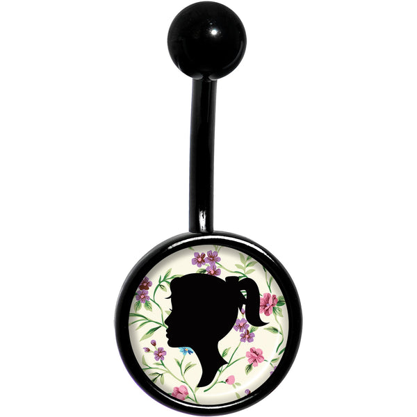 Woman Floral Silhouette Black Belly Ring