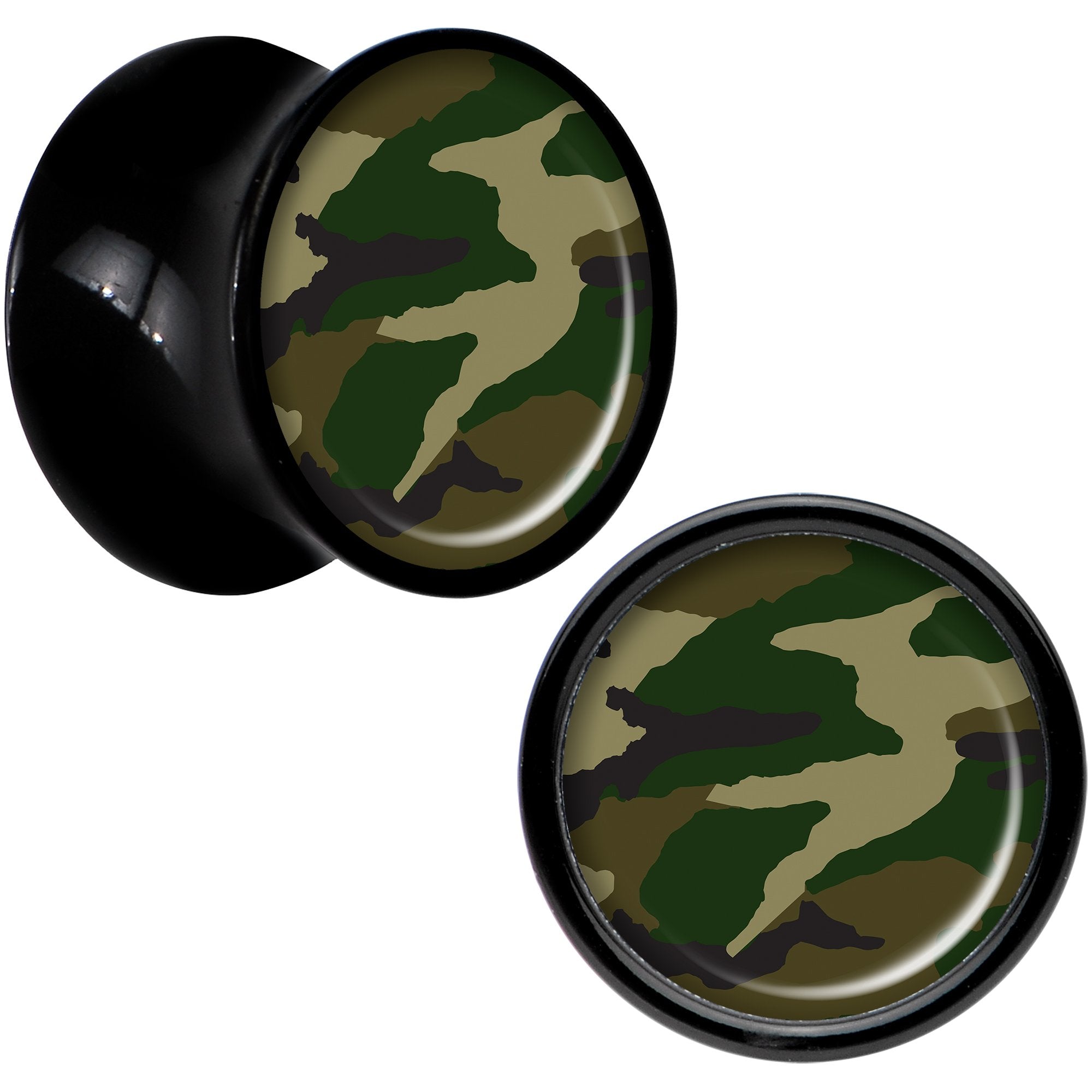 Black Acrylic Woodland Camo Print Saddle Plug Set 00G