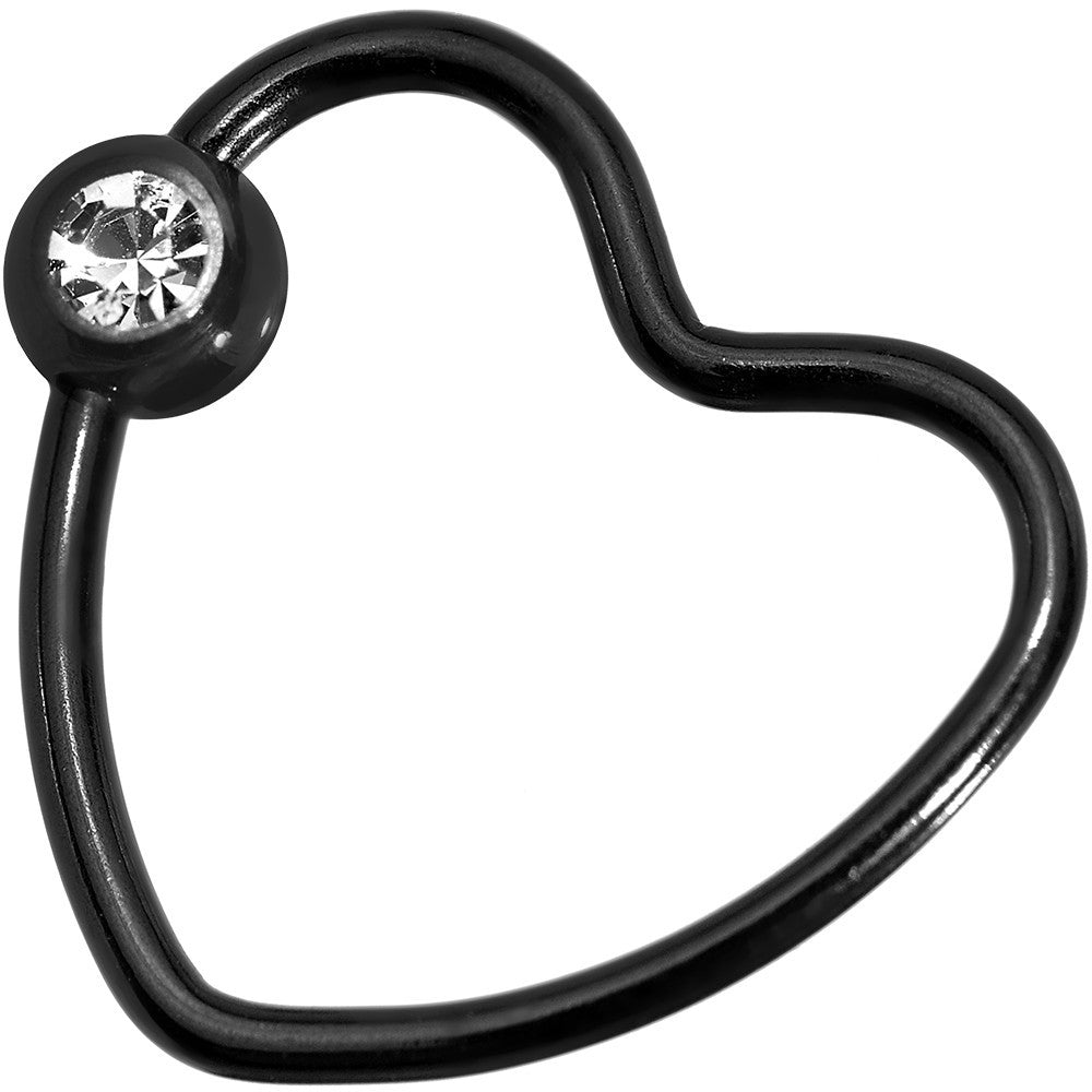 18 Gauge 1/2 Clear Black Anodized Titanium Heart Closure Captive Ring