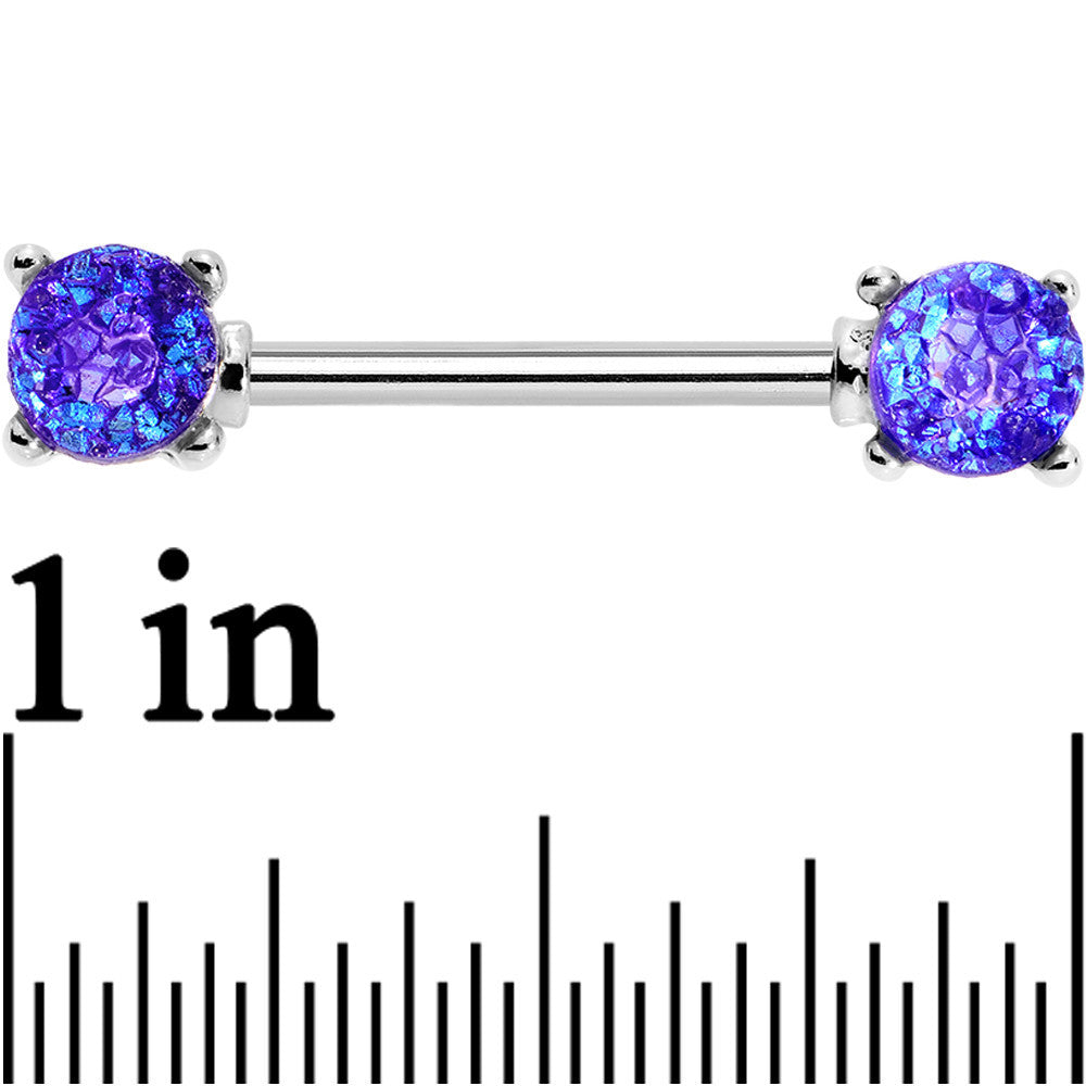 14 Gauge 9/16 Purple Faux Druzy Steel Barbell Nipple Ring Set