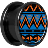 Blue Orange Tribal Print Black Anodized Screw Fit Plug Set 5/8