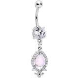 Iridescent White Faux Opal Florence Swirl Art Deco Dangle Belly Ring