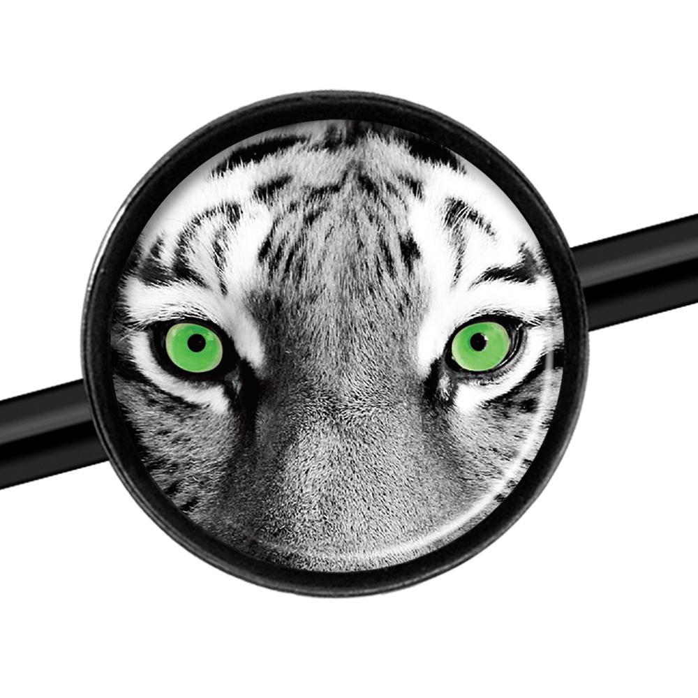 14 Gauge Black White Tiger Eyes Black Industrial Barbell 37mm