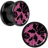 Pink Floral Lace Black Anodized Screw Fit Plug Set 1/2