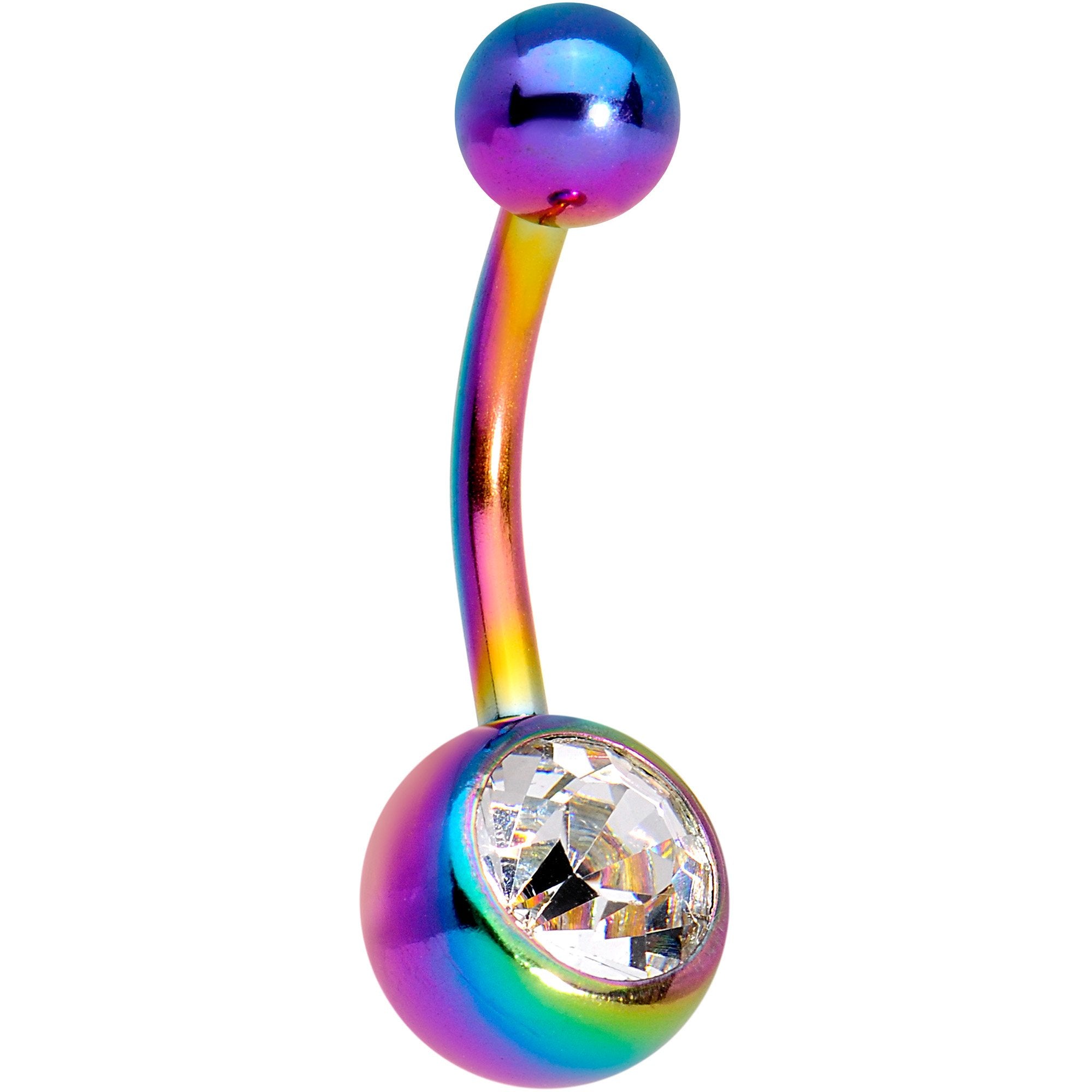 Clear Gem Multi Color Anodized Titanium Belly Ring Set of 5