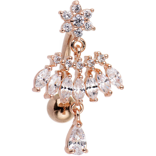 Clear CZ Rose Gold Chandelier Top Mount Dangle Belly Ring