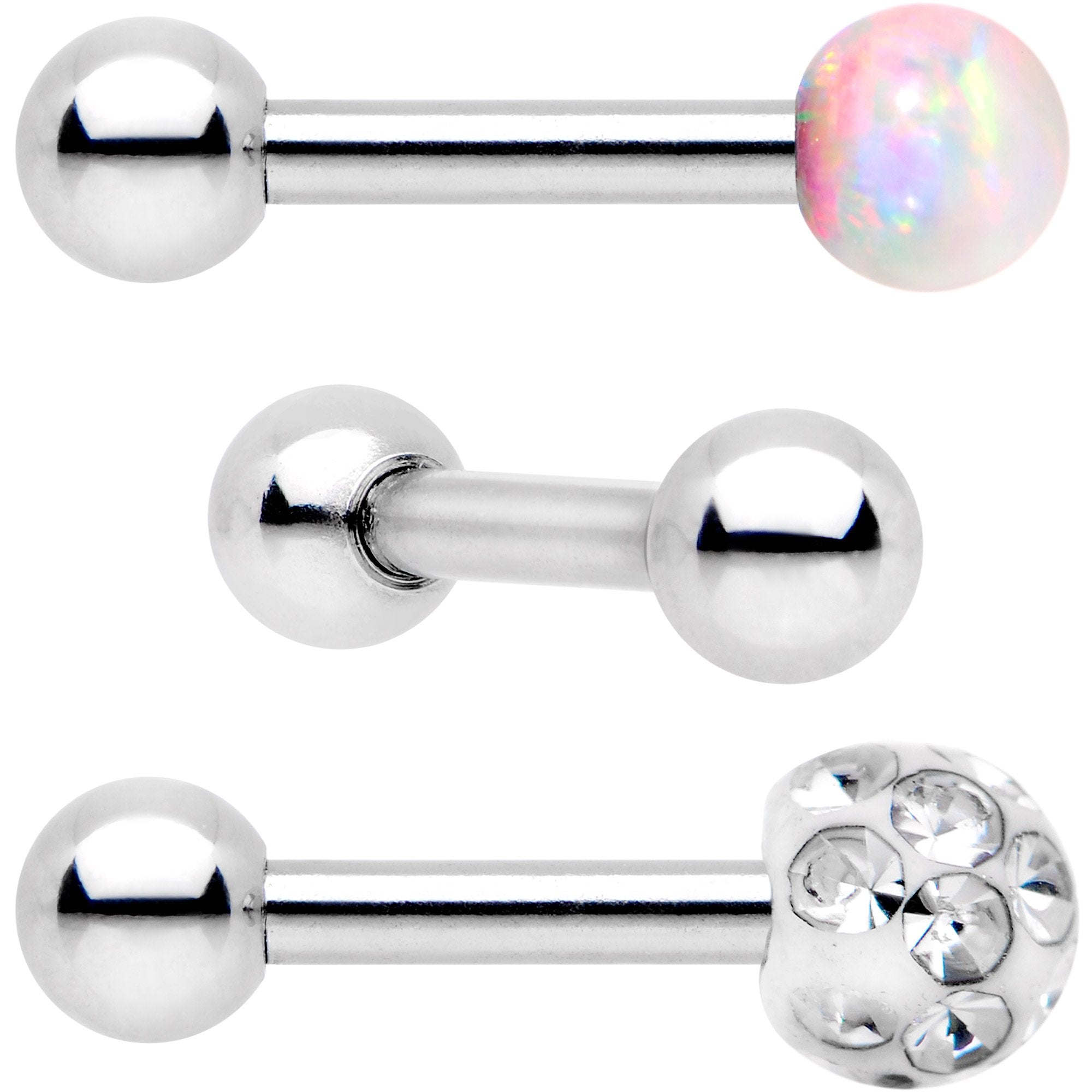 16G 1/4 Clear White Gem Ball Cartilage Tragus Earring 3 Pack Set
