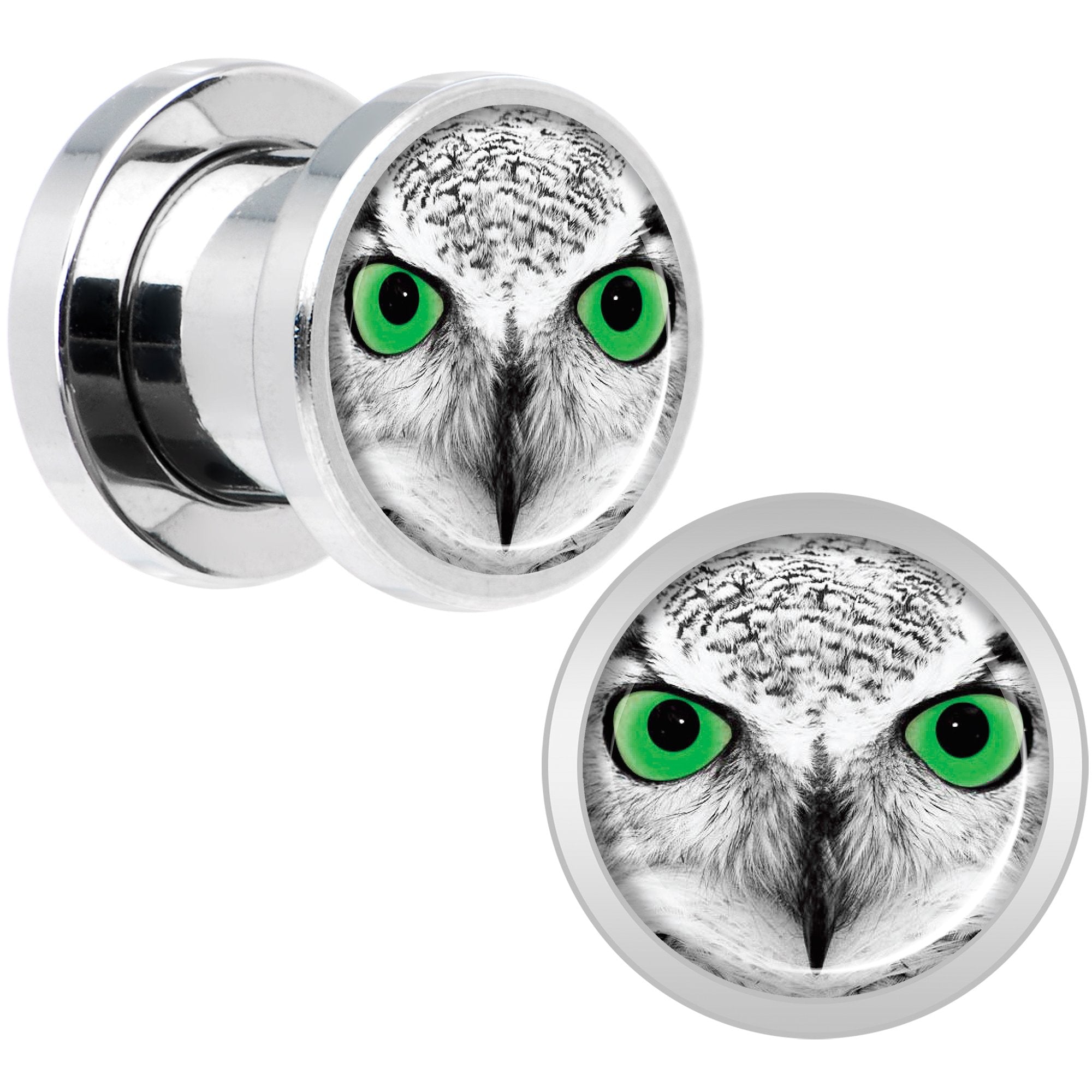 Black White Owl Steel Screw Fit Plug Set 0G