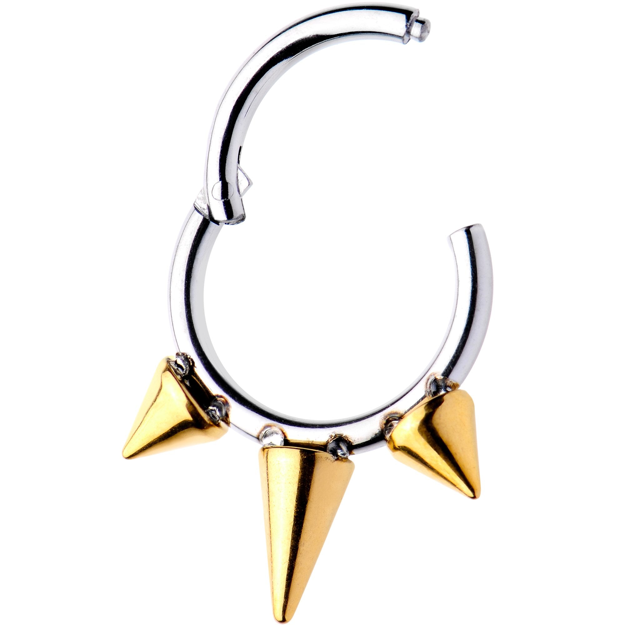 16G 5/16 Gold Tone Spike Punk Hinged Segment Ring