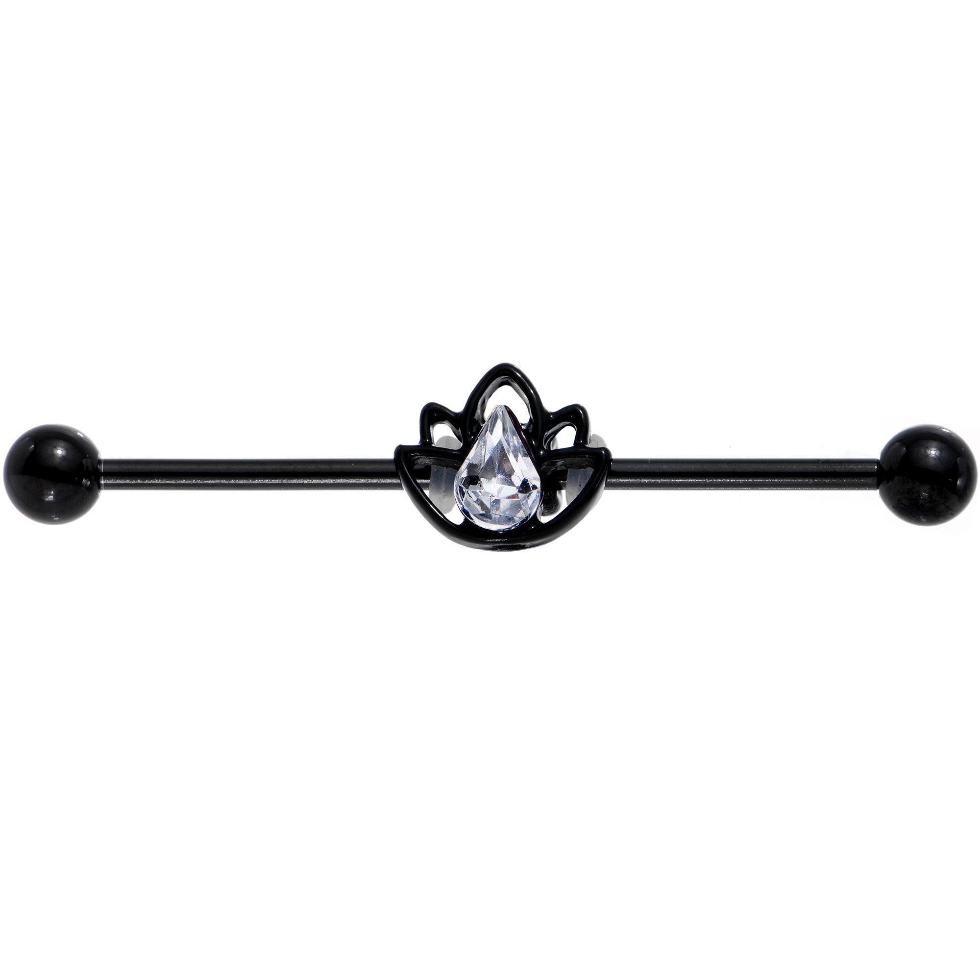 14G Clear Gem Black Lonely Lotus Flower Industrial Barbell 38mm
