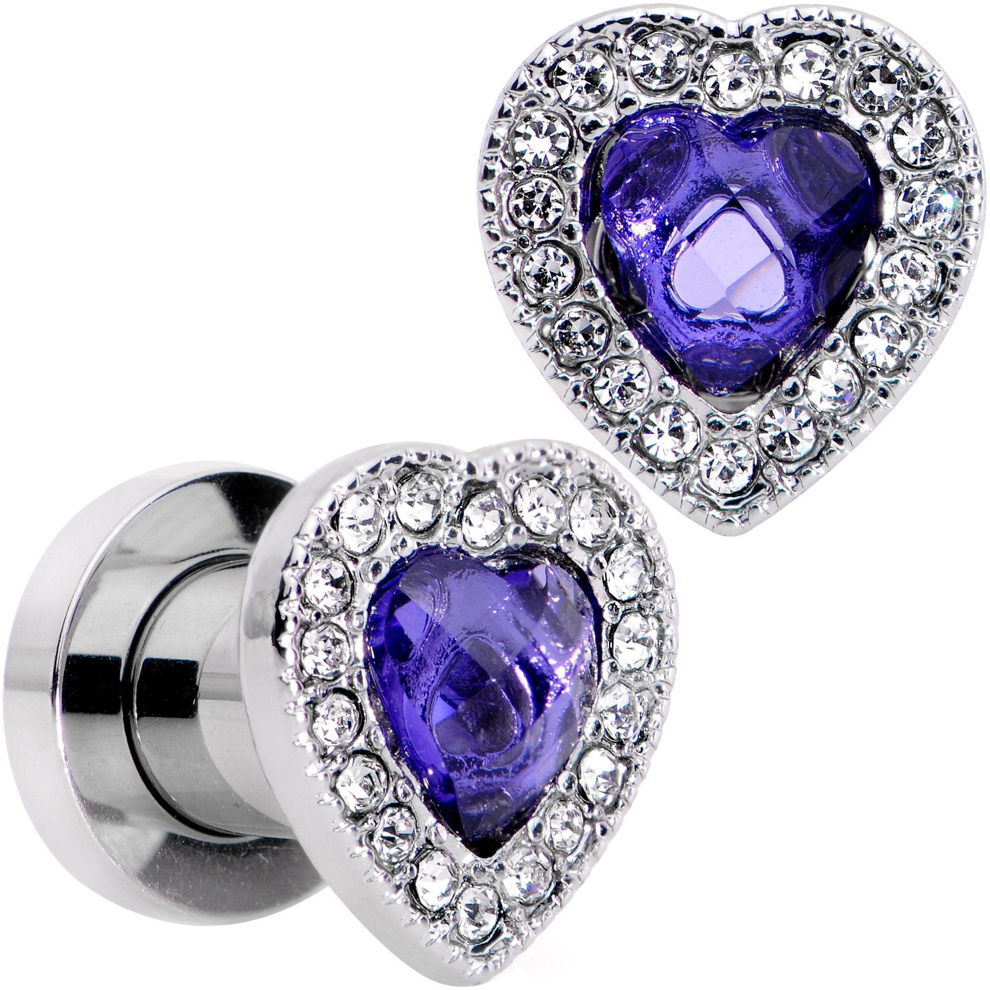 Clear Purple Gem Hug Your Heart Screw Fit Plug Set 6mm to 22mm