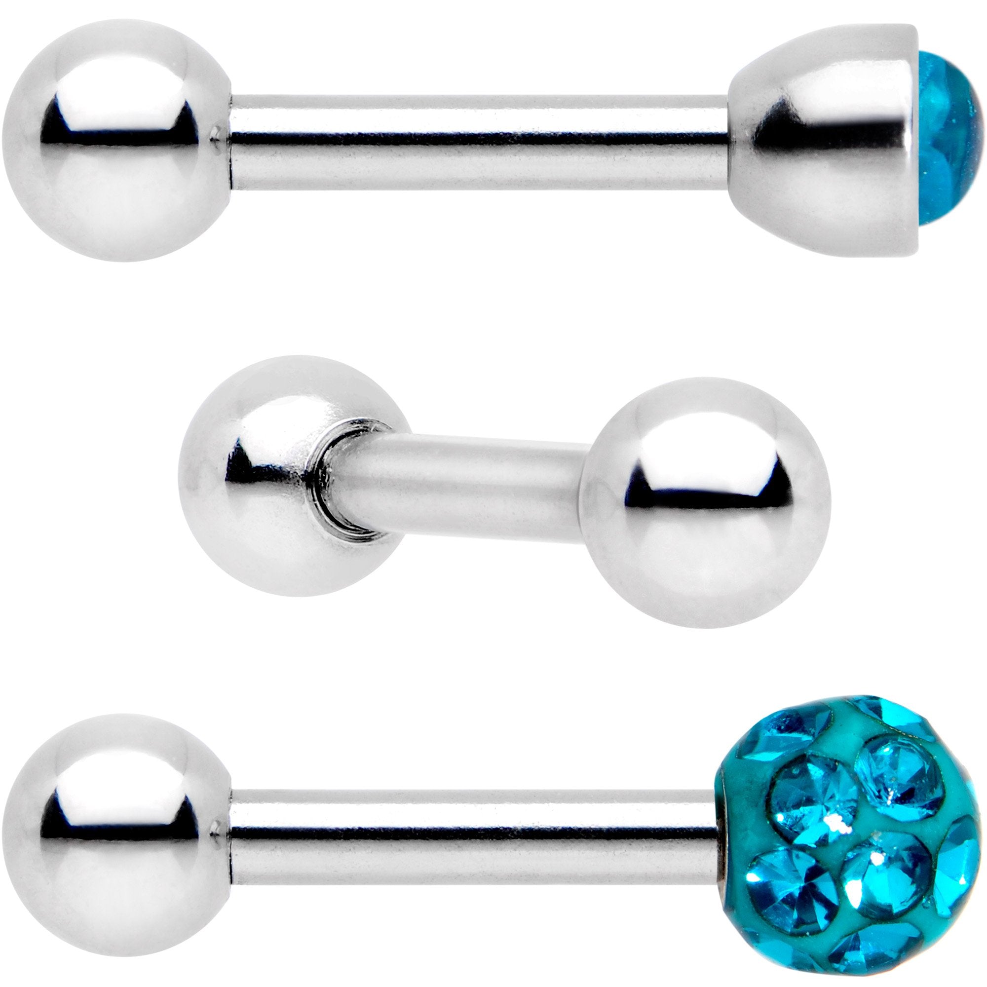 16 Gauge 1/4 Teal Faux Opal Inlay Cartilage Tragus Earring 3 Pack Set