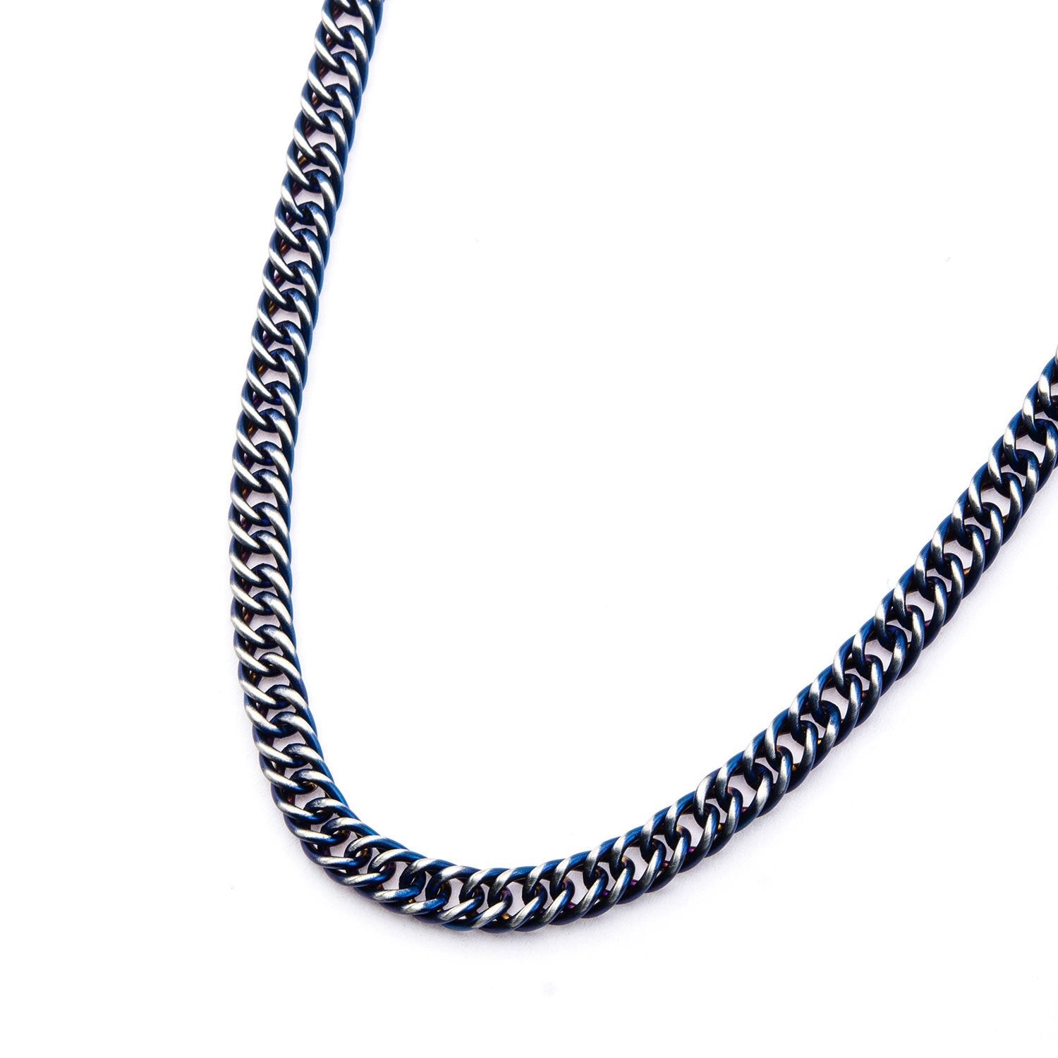 Mens Stainless Steel Blue IP 3.7mm Curb Chain Necklace