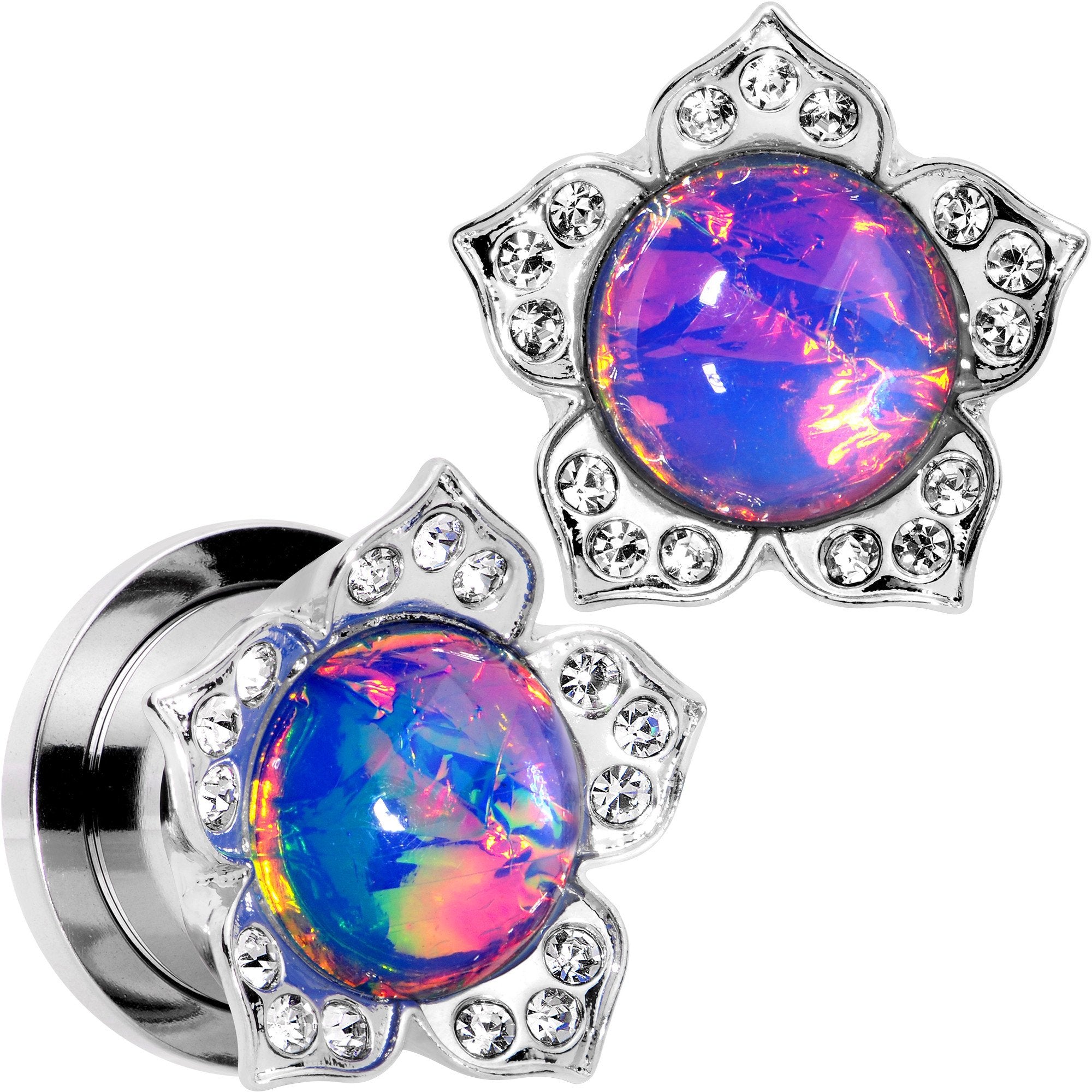 Purple Faux Opal Wild Flower Screw Fit Tunnel Plug Set 0G to 1"
