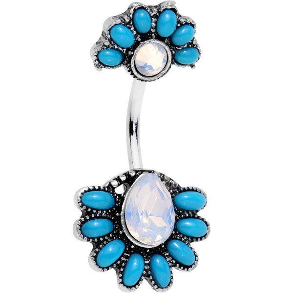 Iridescent Clear Gem Blooming Charm Double Mount Belly Ring