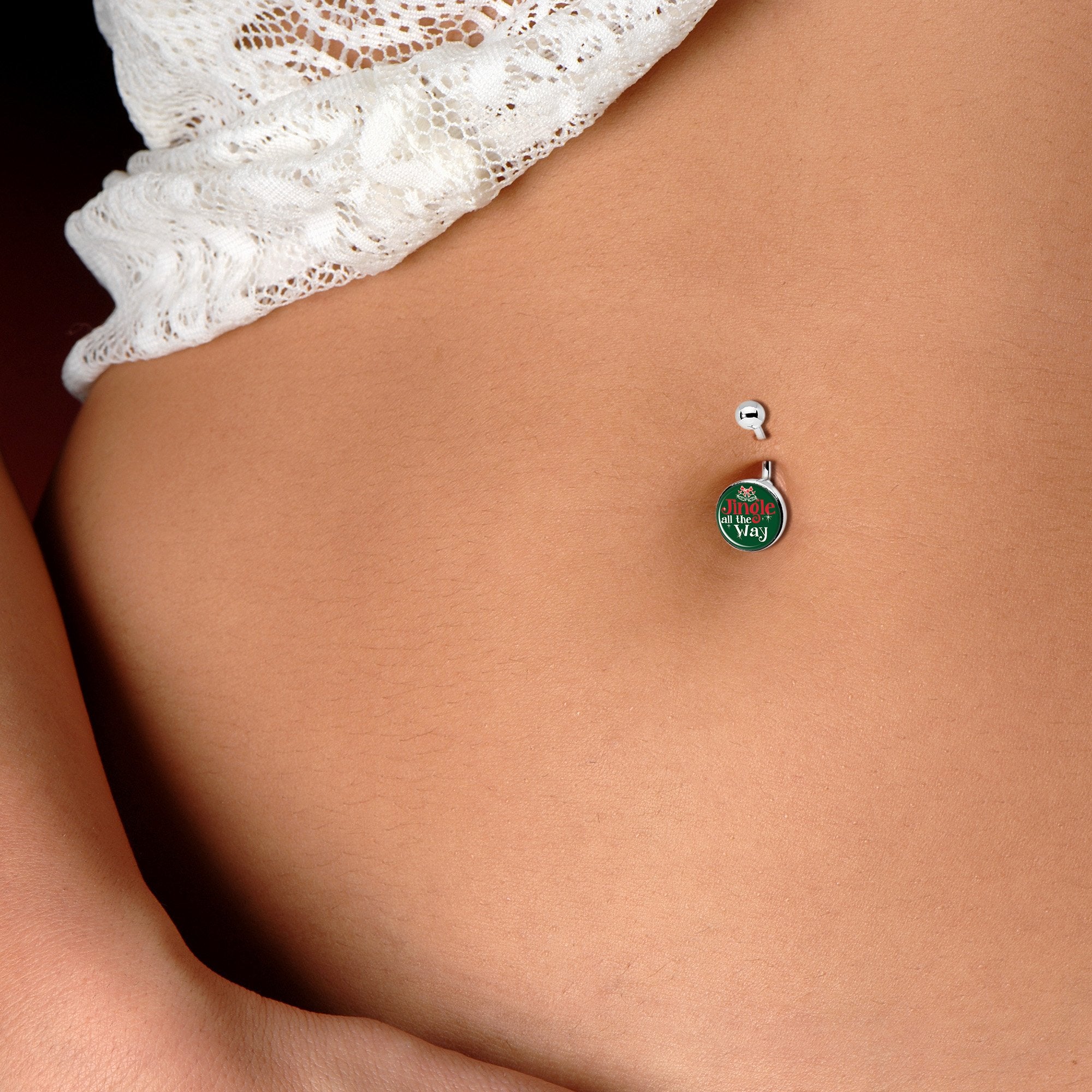 Green Jingle All the Way  Stainless Steel Belly Ring stainless steel navel piercing