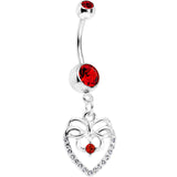 Red CZ Gem Bow Heart Dangle Belly Ring