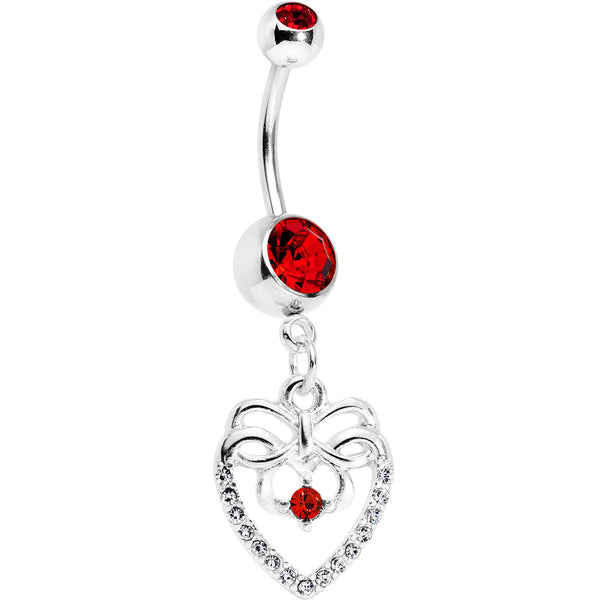 Red CZ Gem Bow Heart Dangle Belly Ring
