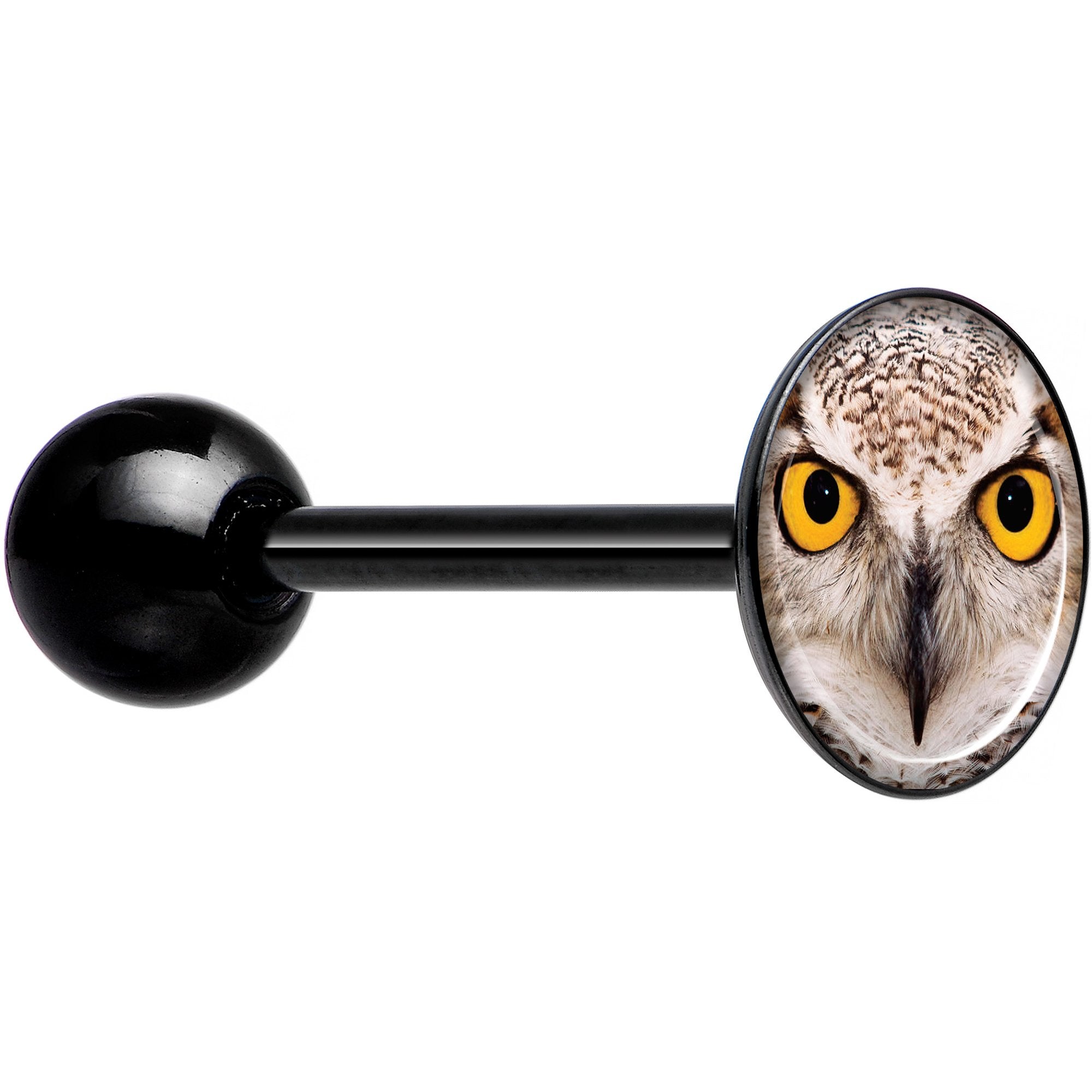 Full Color Owl Black Barbell Tongue Ring