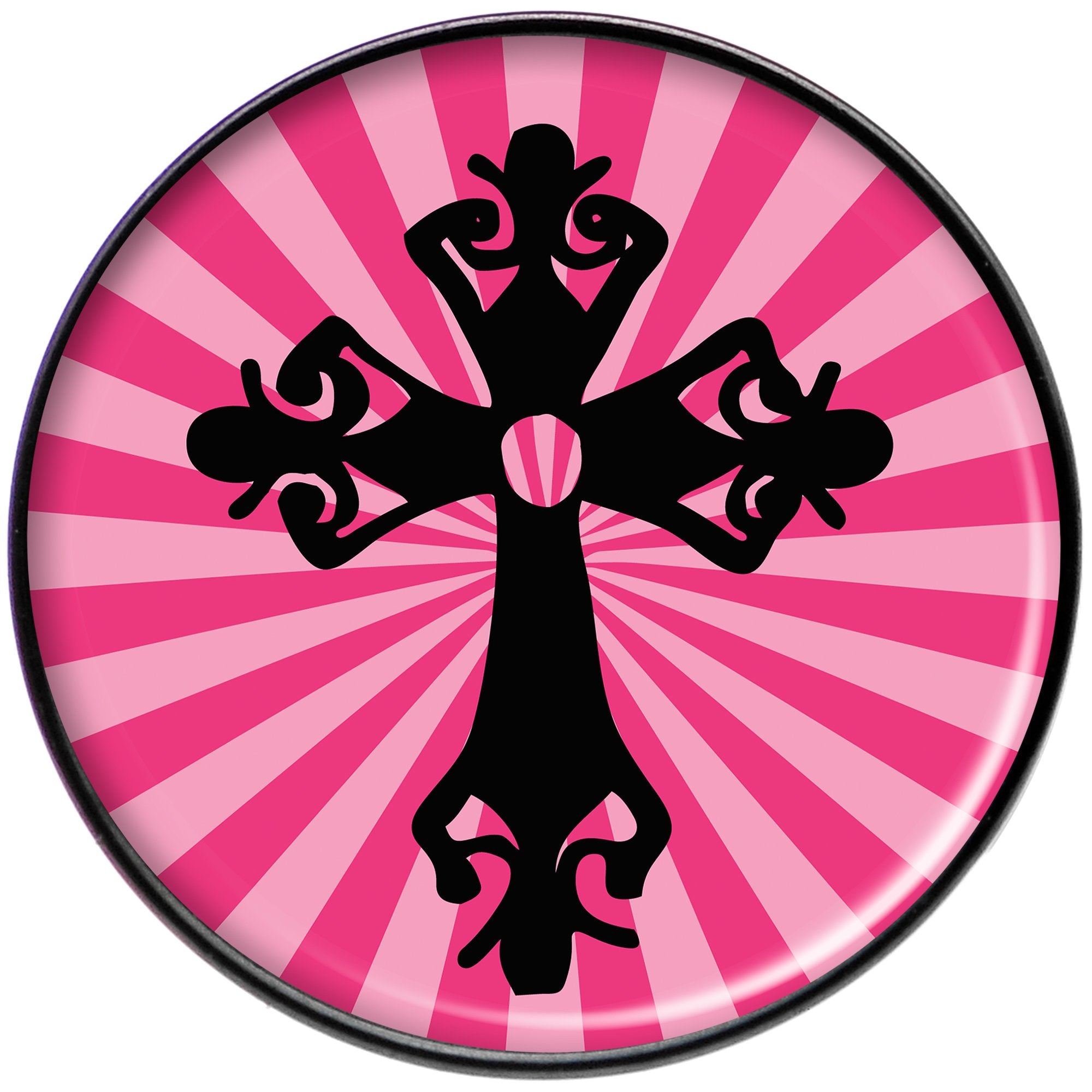 Pink Black Radiant Cross Black Barbell Tongue Ring