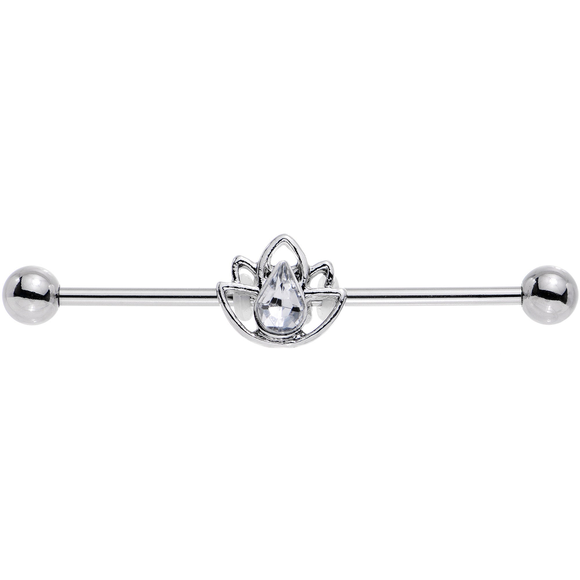 14G Clear Gem Lonely Lotus Flower Industrial Barbell 38mm