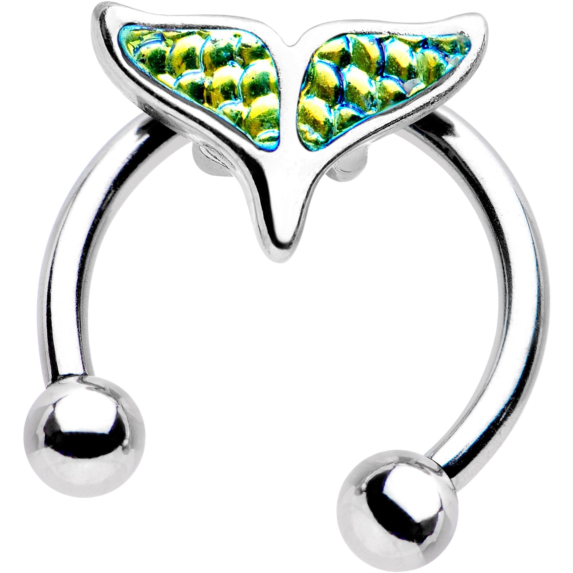 16G 5/16 Green Mermaid Scale Tail Horseshoe Circular Barbell
