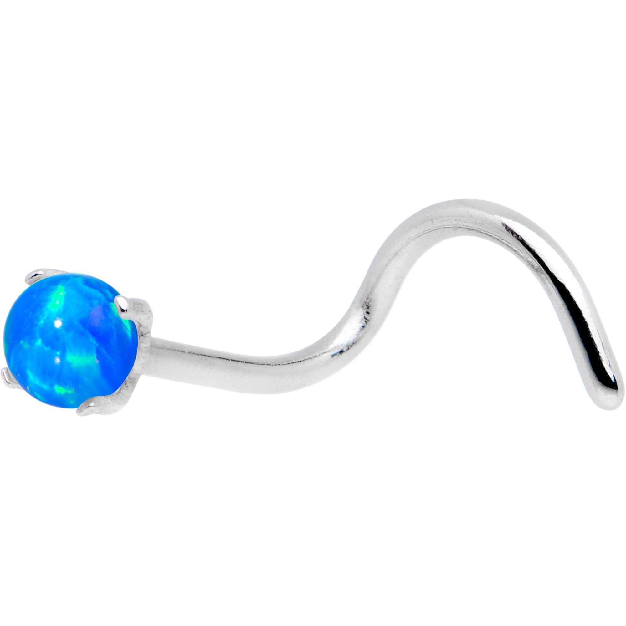 20G Blue Faux Opal Pronged Left Nose Screw